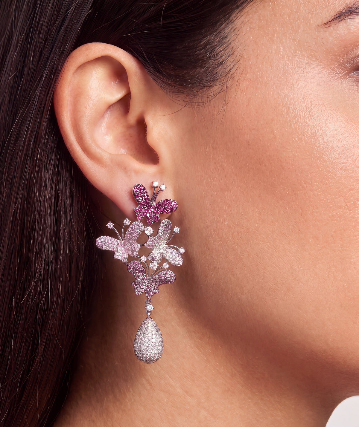 Floral Butterfly American Diamond Earrings