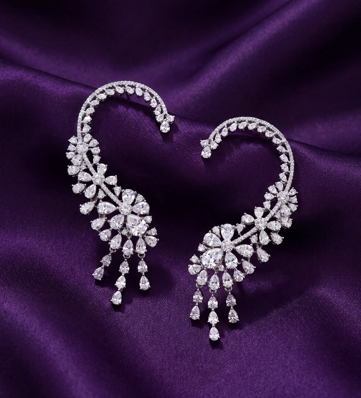 Floral CZ Ear Cuff Earrings