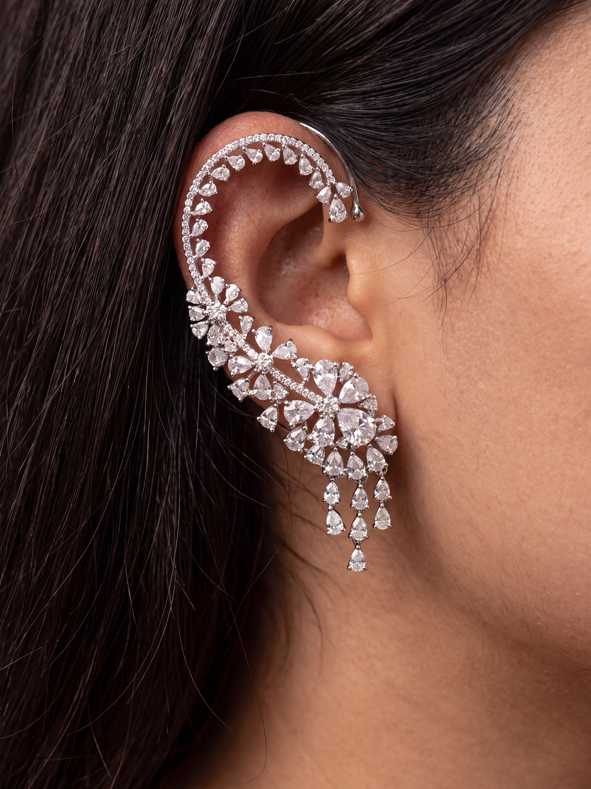 Floral CZ Ear Cuff Earrings