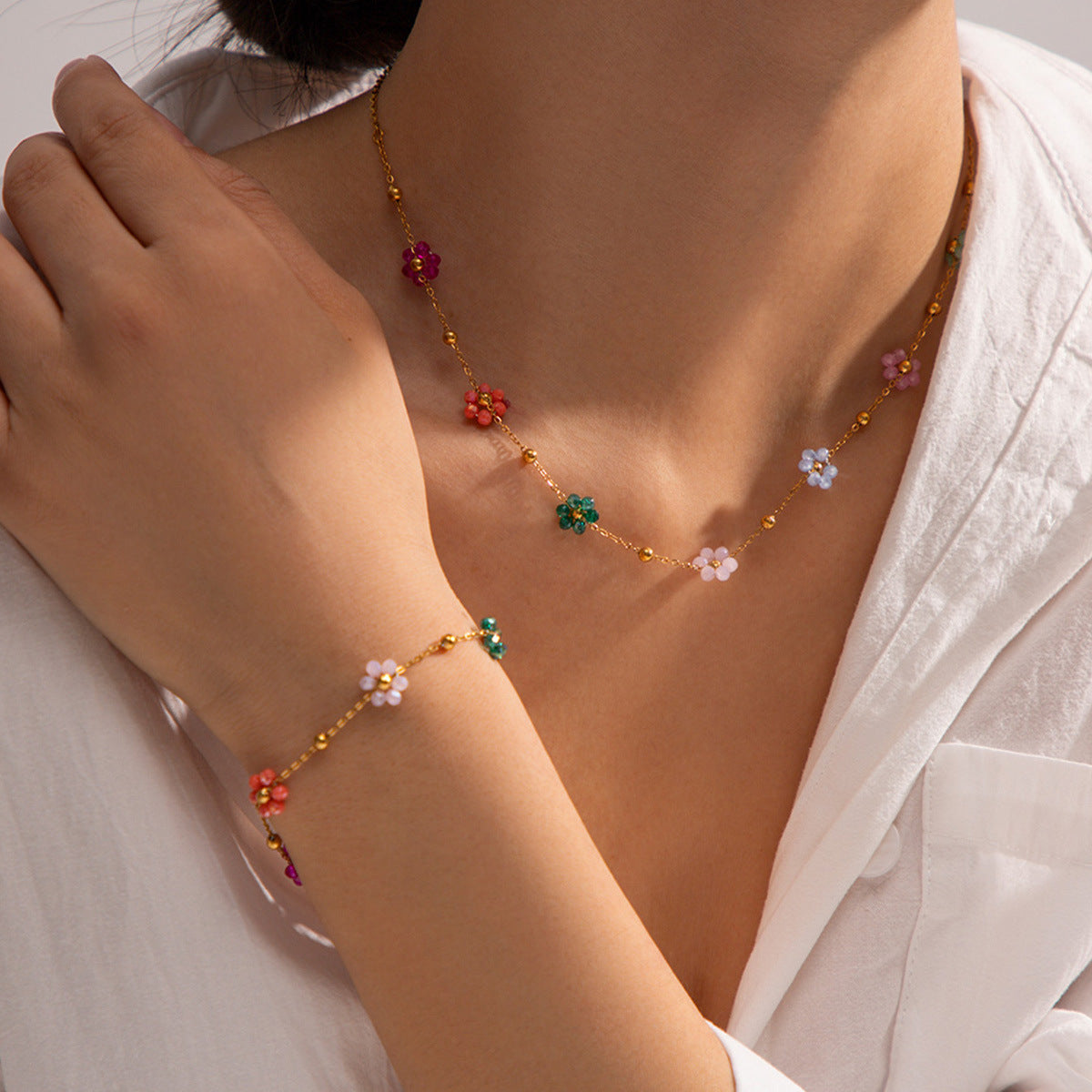 Floral Charm Chain Bracelet