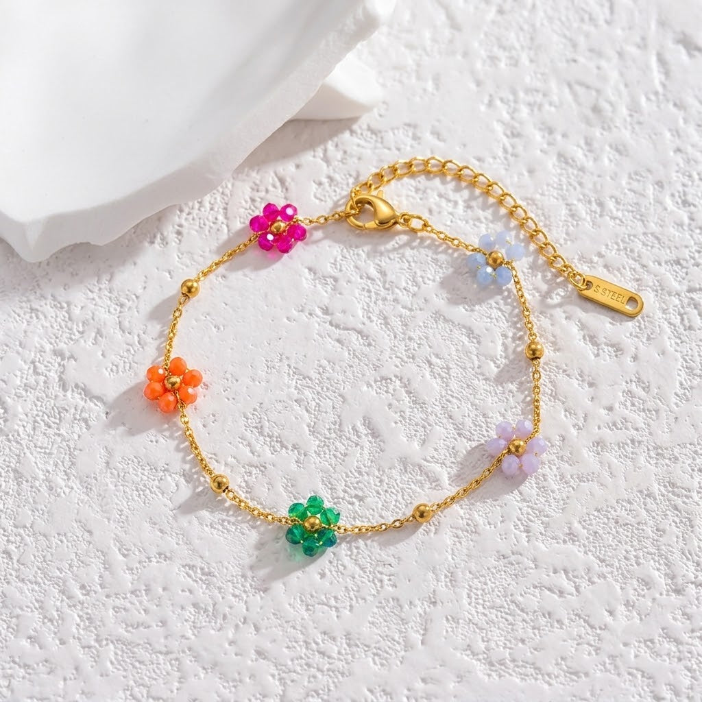 Floral Charm Chain Bracelet