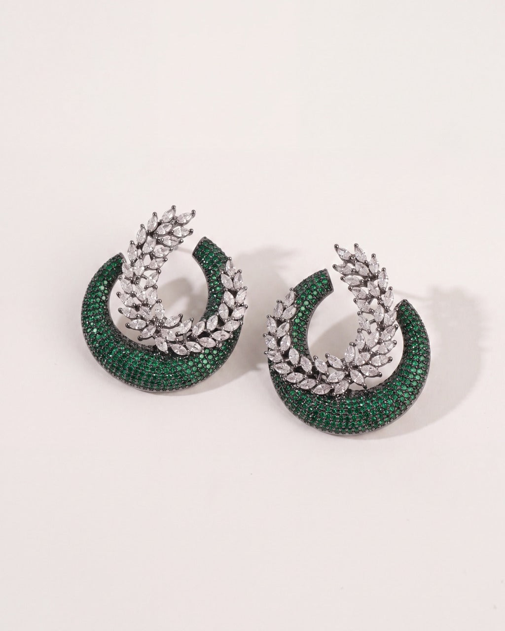 American Diamond Crescent Statement Earrings