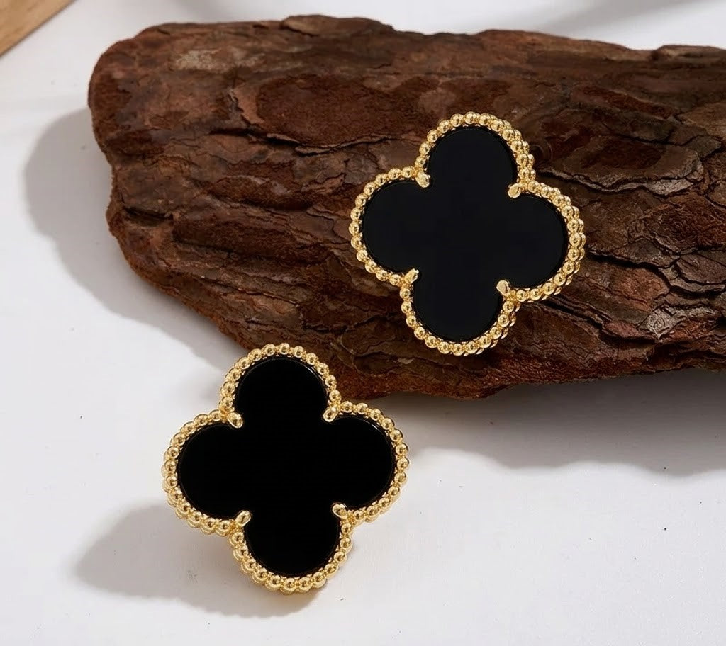 Clover Stud Earrings (Black,White,Golden)