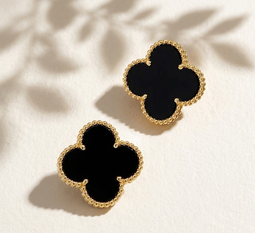 Clover Stud Earrings (Black,White,Golden)