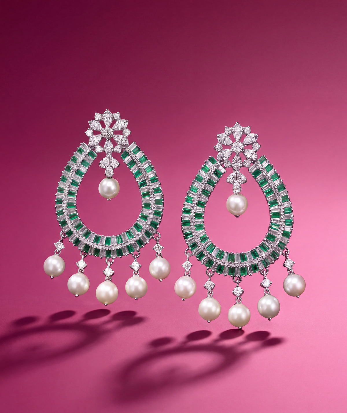 Emerald Pearl Drop American Diamond Earrings