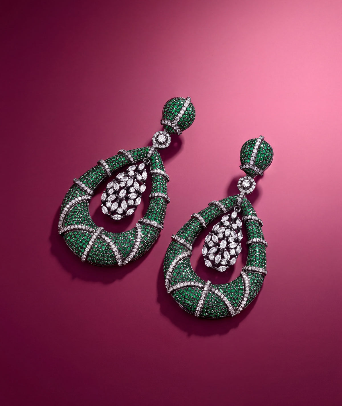 Grand Emerald Pave American Diamond Earrings