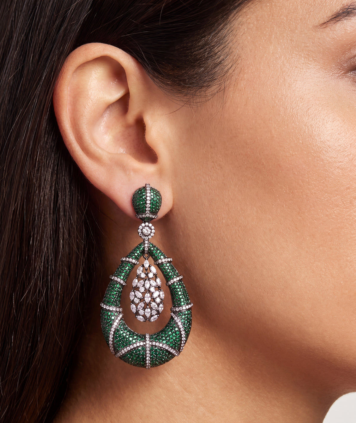 Grand Emerald Pave American Diamond Earrings